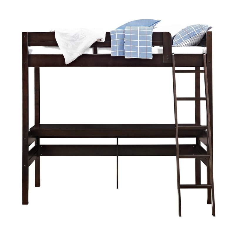 Dorel Living Harlan Twin Loft Bed with Desk in Espresso
