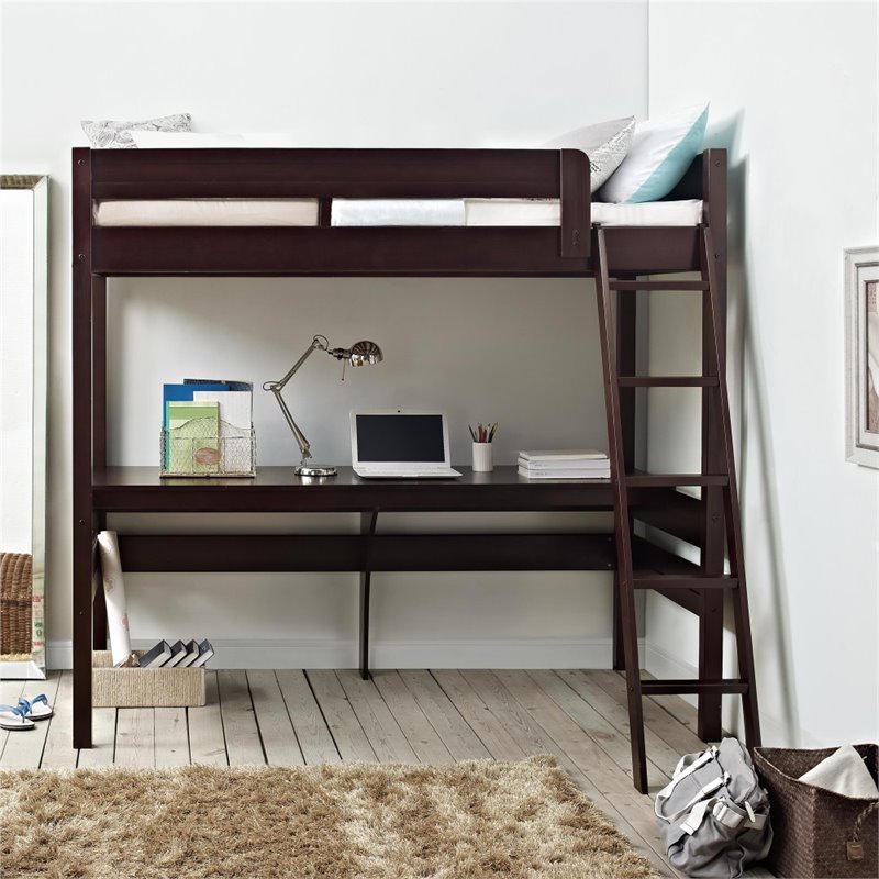 Dorel Living Harlan Twin Loft Bed with Desk in Espresso