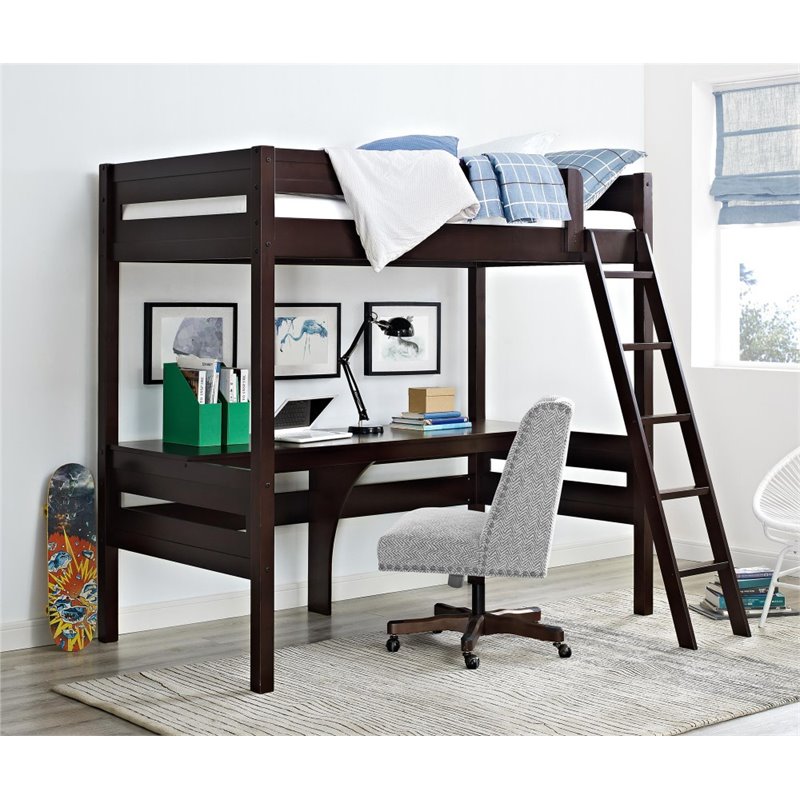 Dorel Living Harlan Twin Loft Bed with Desk in Espresso