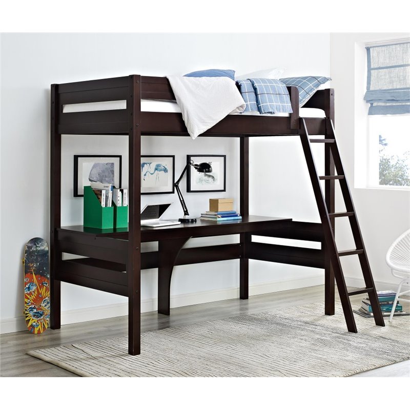 Dorel Living Harlan Twin Loft Bed with Desk in Espresso
