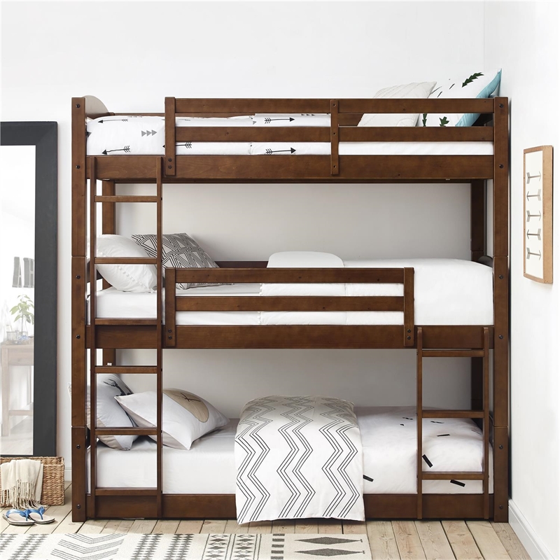 Dorel Living Sierra Twin over Twin Triple Bunk Bed in Mocha Brown