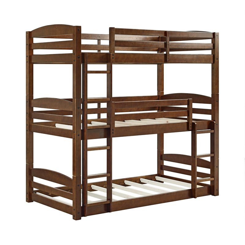 Dorel Living Sierra Twin over Twin Triple Bunk Bed in Mocha Brown
