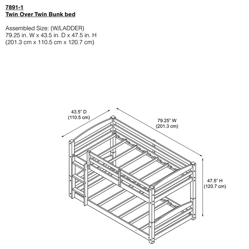 Dorel Living Sierra Twin Over Twin Bunk Bed in White