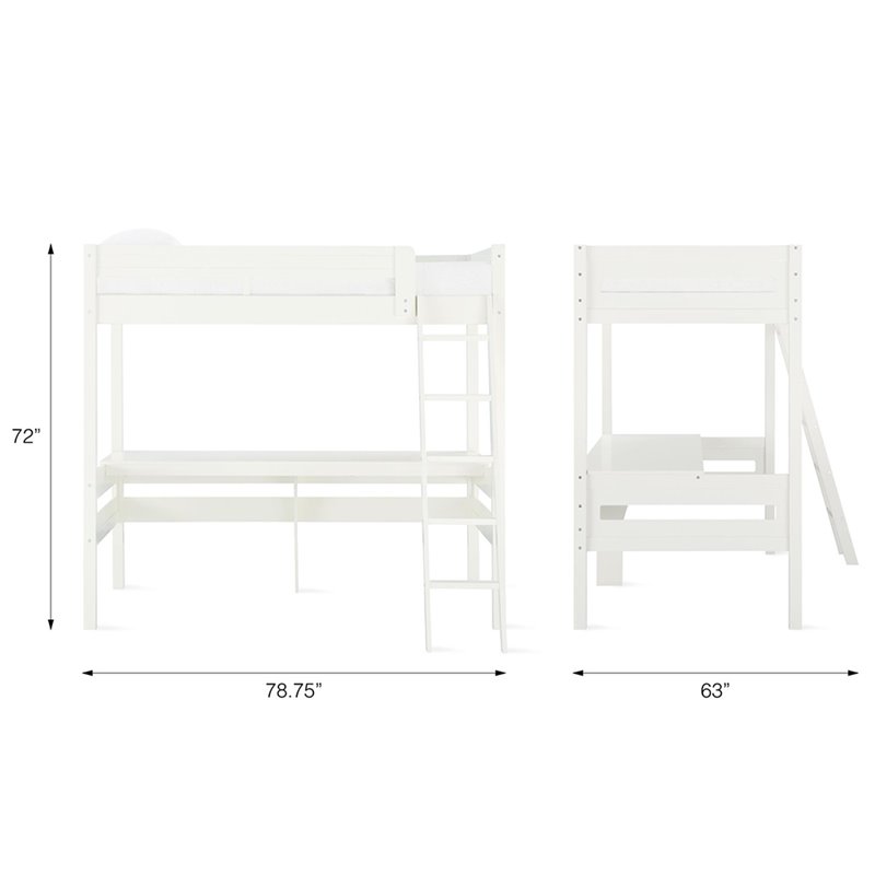 Dorel Living Harlan Twin Loft Bed with Desk in White