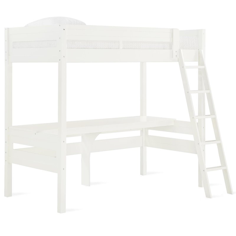 Dorel Living Harlan Twin Loft Bed with Desk in White