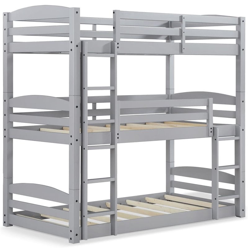 Dorel Living Sierra Triple Floor Wooden Bunk Bed in Gray