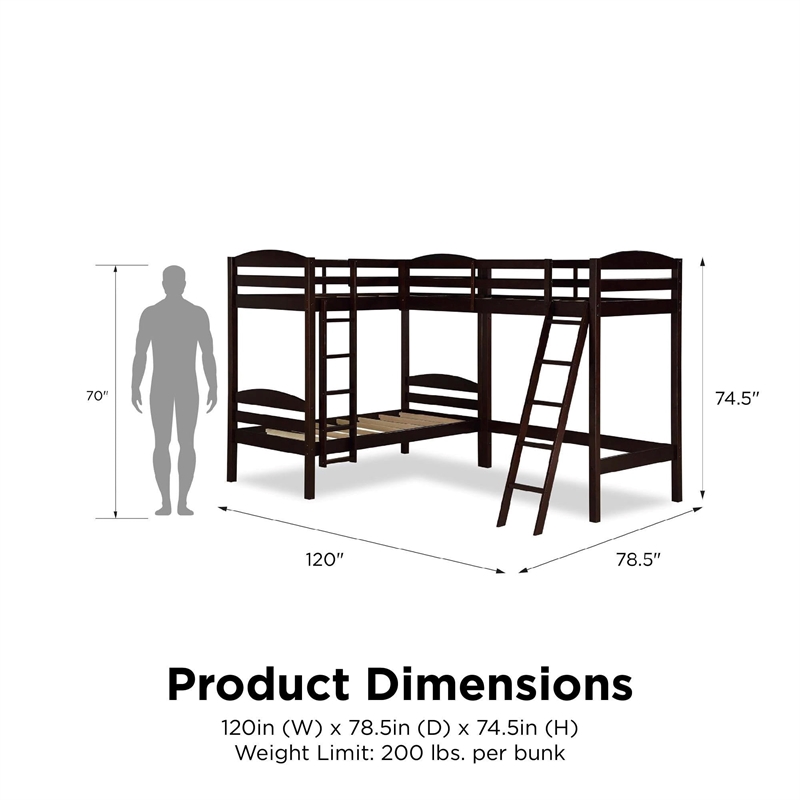 Dorel Living Clearwater Triple Bunk Bed in Espresso