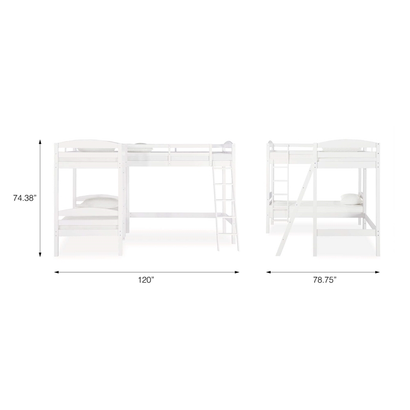 Dorel Asia Clearwater Transitional Wood Triple Bunk Bed in White
