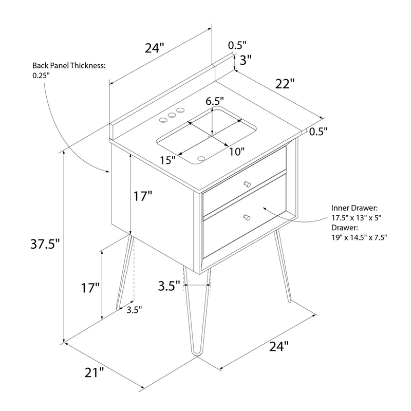 Dorel Living Tribecca 24 Inch Wall Mounted Bathroom Vanity in Gray