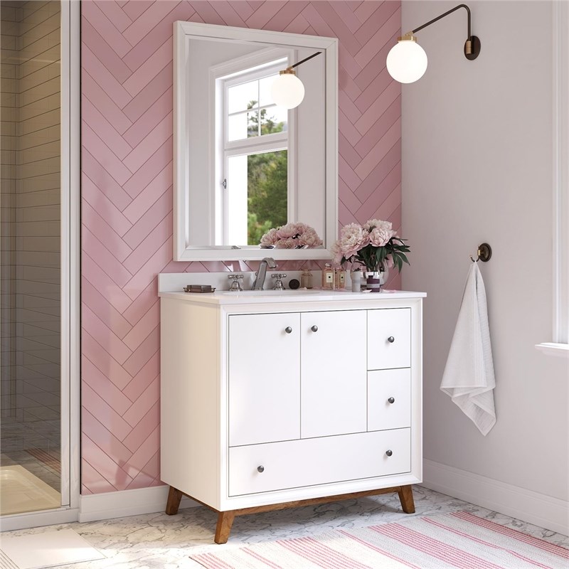 Dorel Living Bleeker 36 Inch Bathroom Vanity with Sink in White