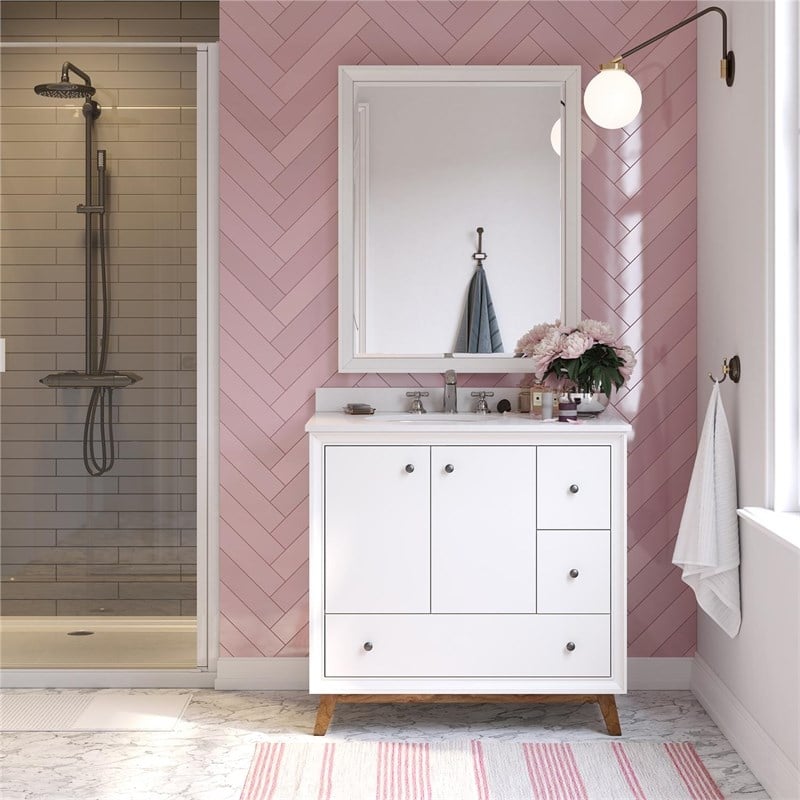 Dorel Living Bleeker 36 Inch Bathroom Vanity with Sink in White