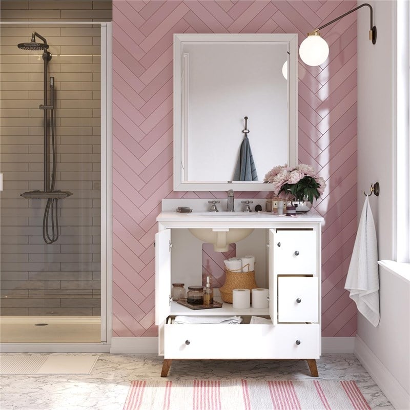 Dorel Living Bleeker 36 Inch Bathroom Vanity with Sink in White
