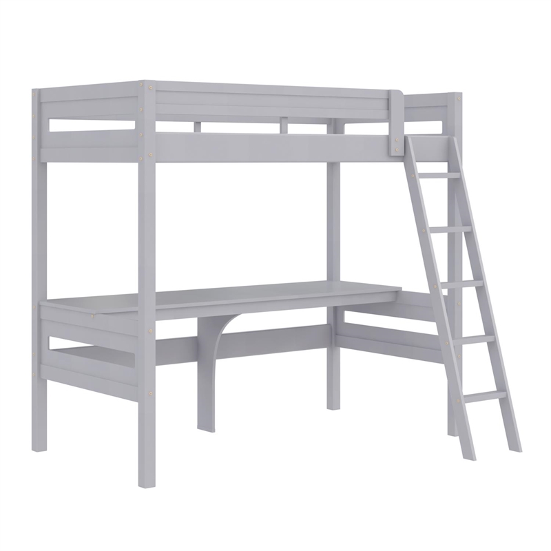 Dorel Living Harlan Wood Loft Bed with Ladder and GuardRail in Twin in Gray