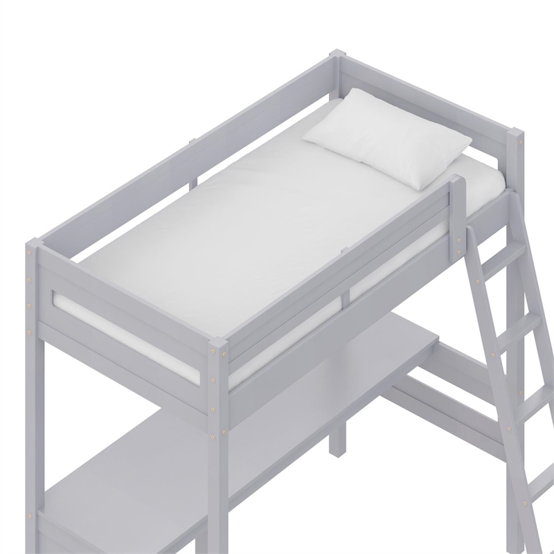 Dorel Living Harlan Wood Loft Bed with Ladder and GuardRail in Twin in Gray
