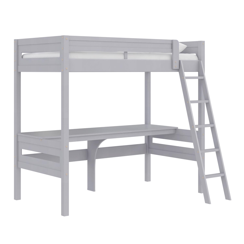 Dorel Living Harlan Wood Loft Bed with Ladder and GuardRail in Twin in Gray