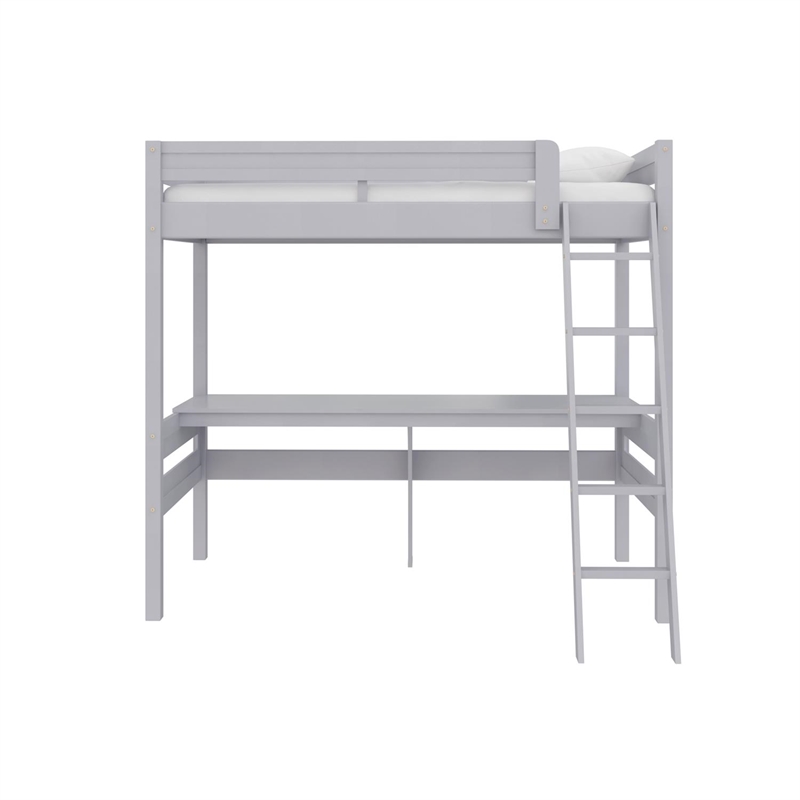 Dorel Living Harlan Wood Loft Bed with Ladder and GuardRail in Twin in Gray