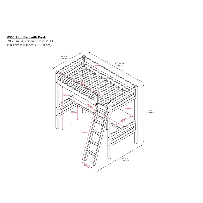 Dorel Living Harlan Wood Loft Bed with Ladder and GuardRail in Twin in Gray