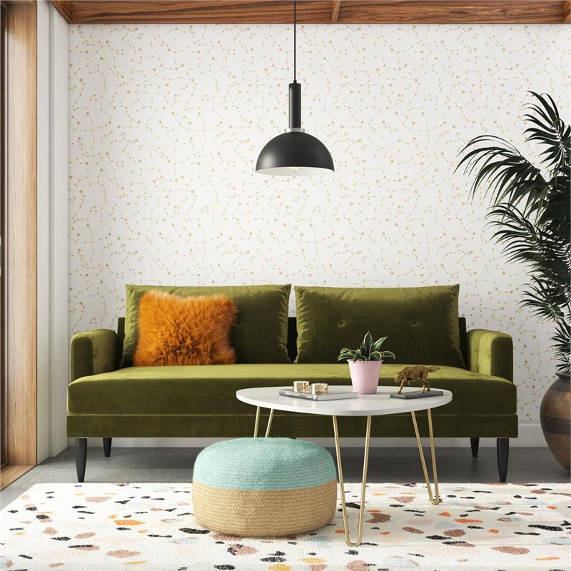 Novogratz Bailey Pillowback Sofa Mid-Century Modern in Olive Green Velvet