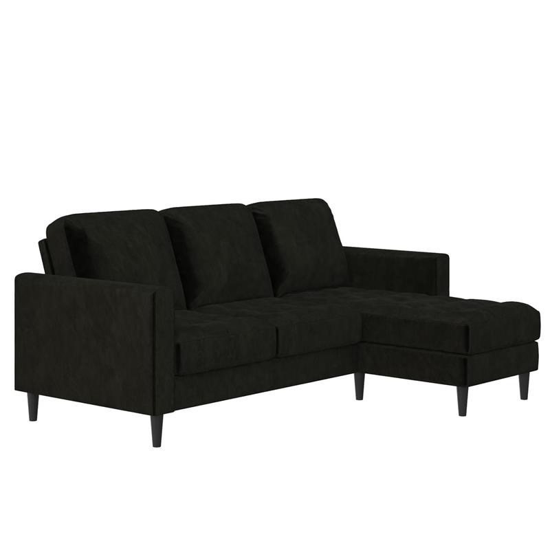 CosmoLiving Strummer Reversible Sectional Sofa Couch in Black Velvet