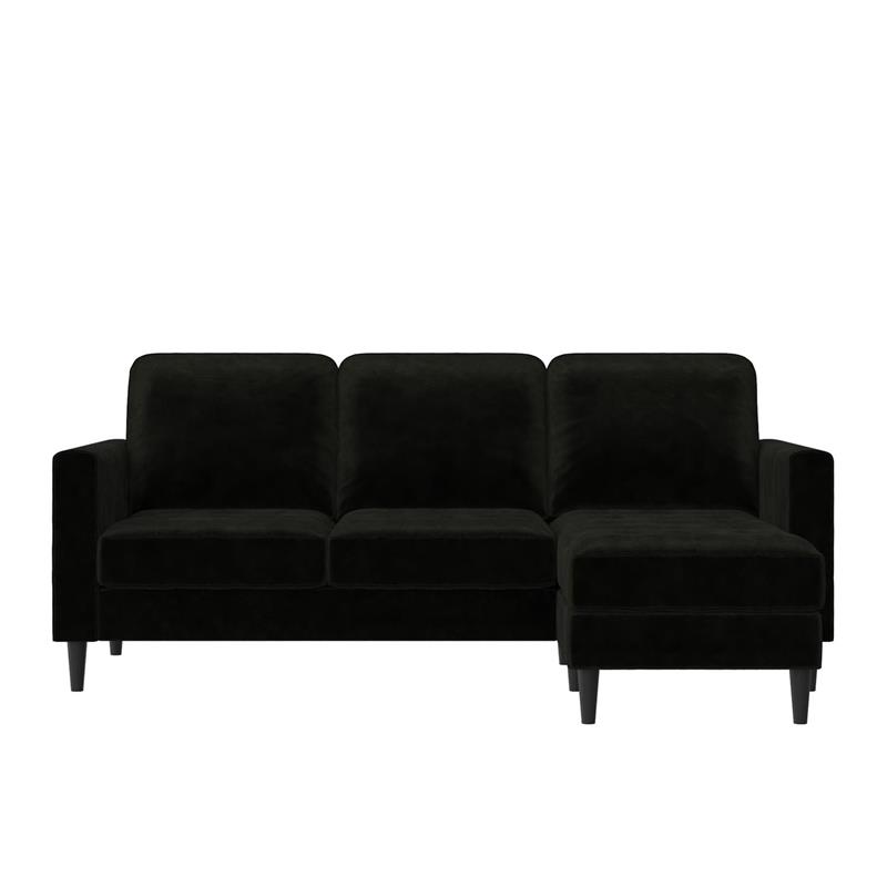 CosmoLiving Strummer Reversible Sectional Sofa Couch in Black Velvet