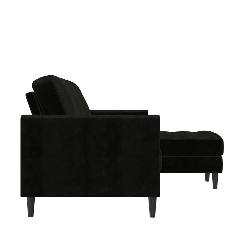 CosmoLiving Strummer Reversible Sectional Sofa Couch in Black Velvet