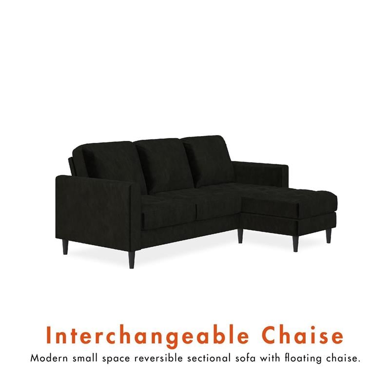 CosmoLiving Strummer Reversible Sectional Sofa Couch in Black Velvet