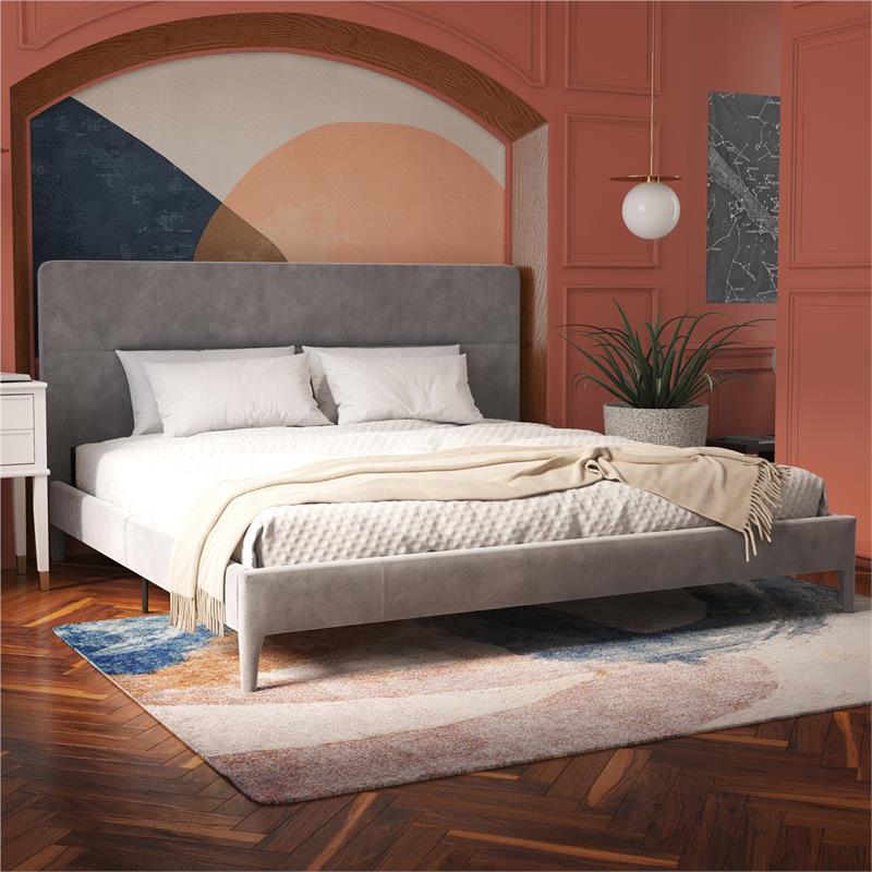 CosmoLiving Westerleigh Upholstered Platform Bed King in Light Gray Velvet