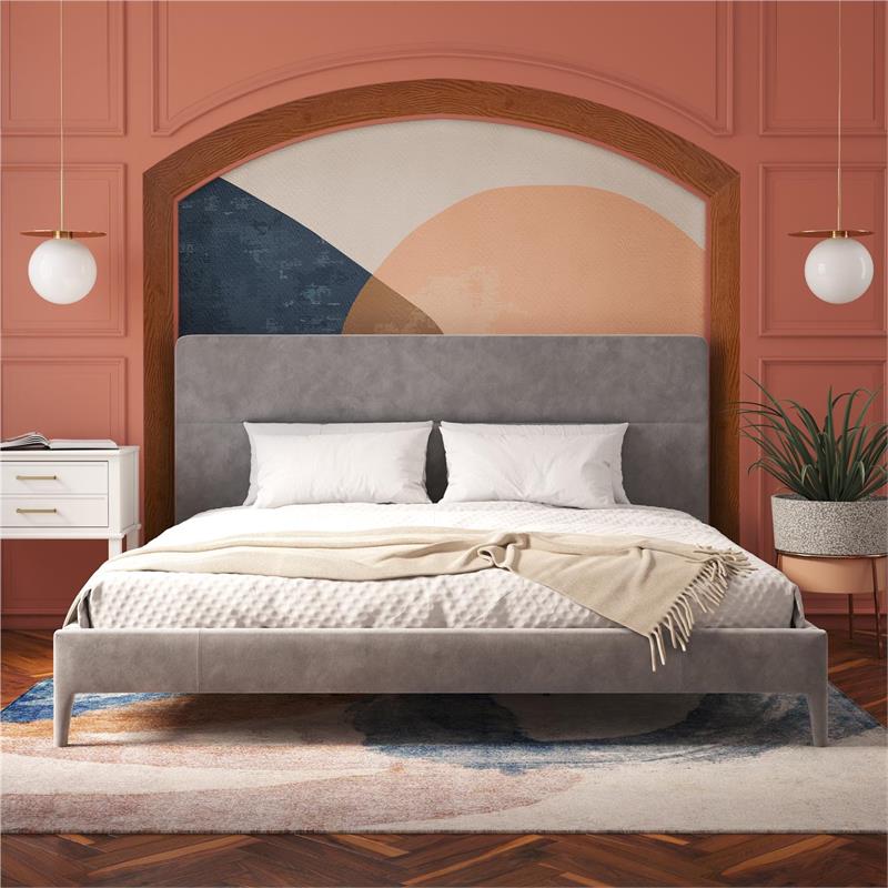 CosmoLiving Westerleigh Upholstered Platform Bed King in Light Gray Velvet