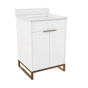 CosmoLiving Leona 24&quot Bathroom Vanity in White with Gold Metal