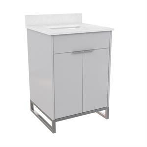 CosmoLiving Leona 24&quot Bathroom Vanity in Gray with Silver Metal