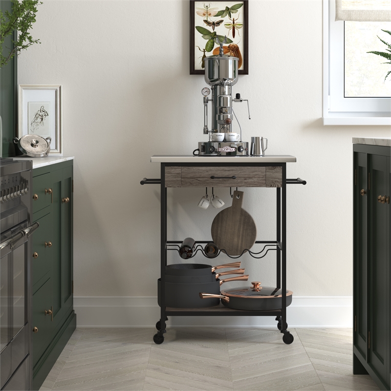 Novogratz Nora Multifunctional Kitchen Cart Stainless Steel in Brown