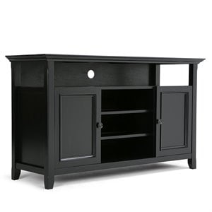 Simpli Home Amherst 54 inch Wide Solid Wood Transitional TV Stand in Black