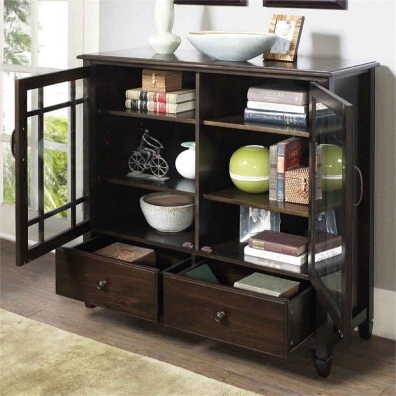 Simpli Home Connaught Storage Cabinet in Dark Chestnut Brown