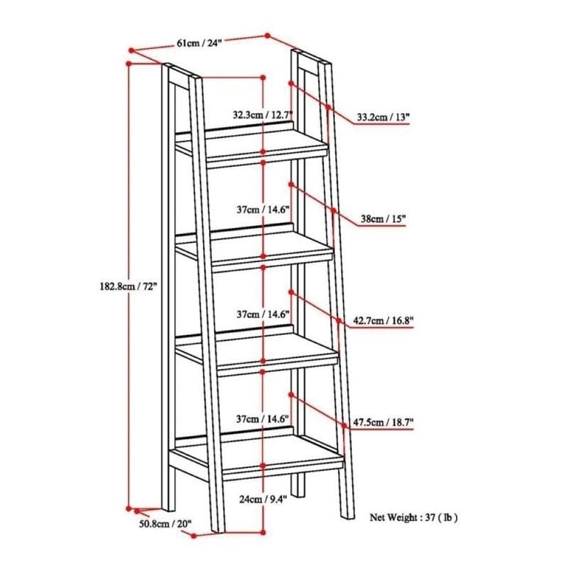 Simpli Home Sawhorse 4 Shelf Ladder Bookcase in Saddle Brown