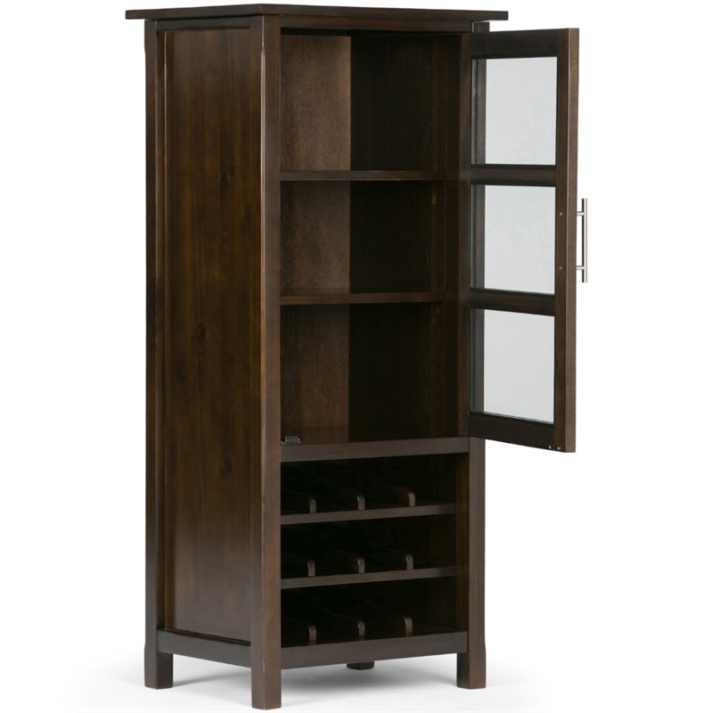 Simpli Home Avalon Wine Rack Cabinet in Tobacco Brown