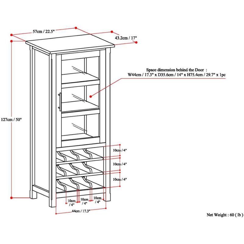 Simpli Home Avalon Wine Rack Cabinet in Tobacco Brown
