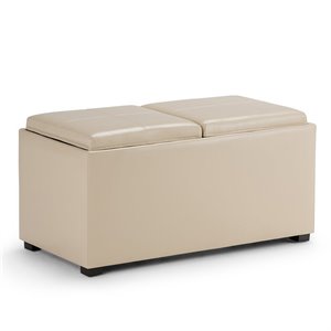 Simpli Home Avalon Faux Leather 5 Piece Storage Ottoman in Cream