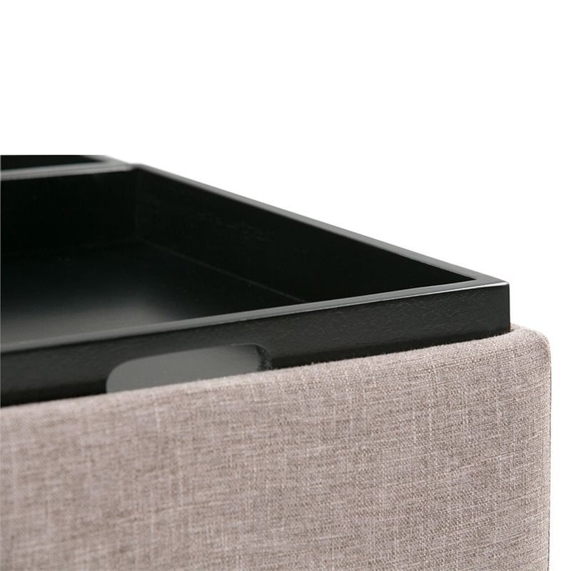 Simpli Home Avalon Upholstered Storage Ottoman w/4-Flip Over Trays in Fawn Brown
