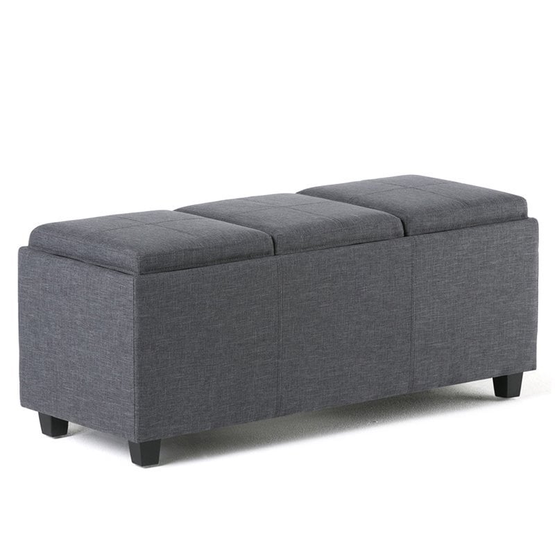Simpli Home Avalon Storage Bench in Slate Gray