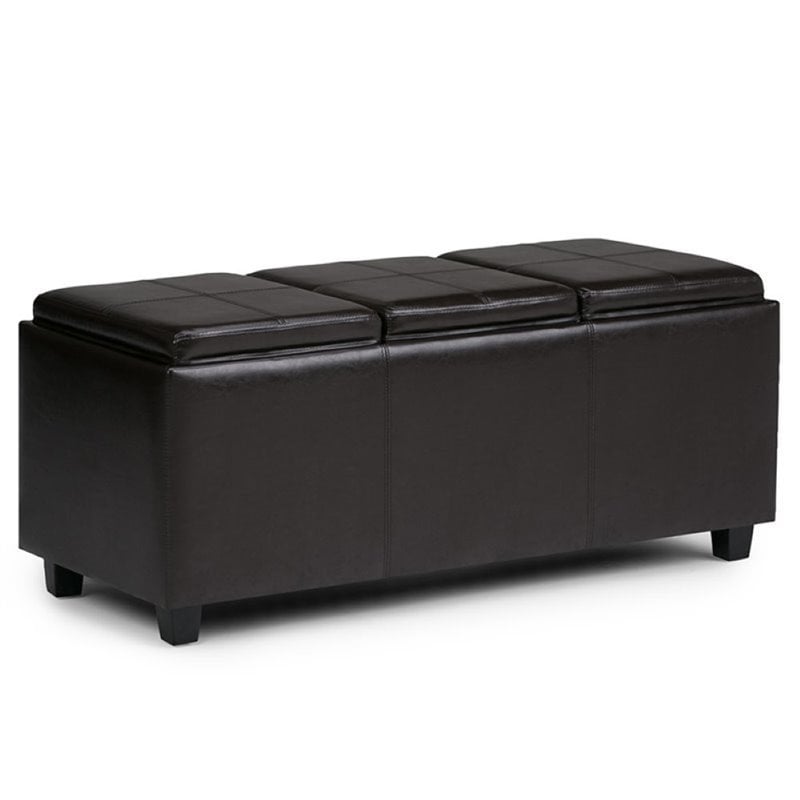 Simpli Home Avalon Faux Leather Storage Bench in Tanners Brown