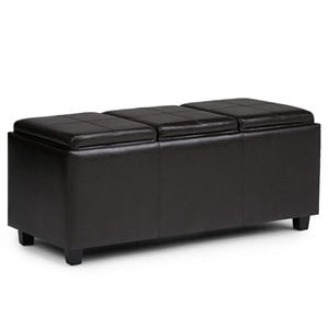 Simpli Home Avalon Faux Leather Storage Bench in Tanners Brown