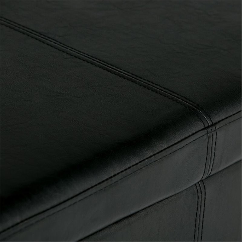 Simpli Home Avalon Faux Leather Storage Bench in Midnight Black