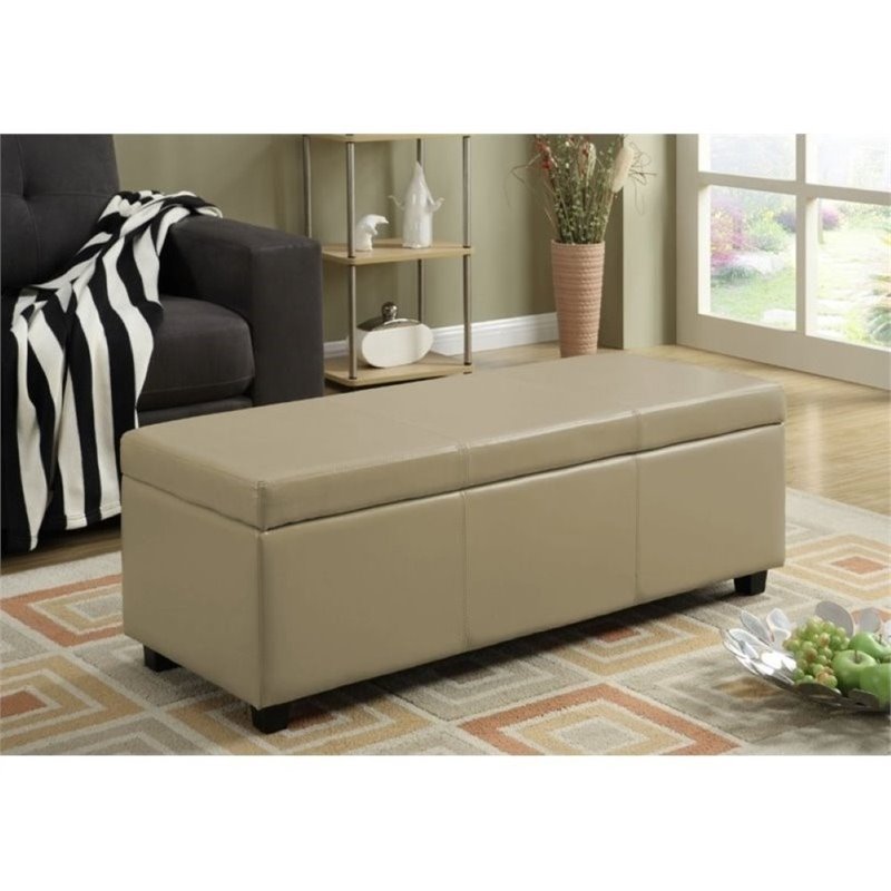 Simpli Home Avalon Faux Leather Storage Bench in Satin Cream
