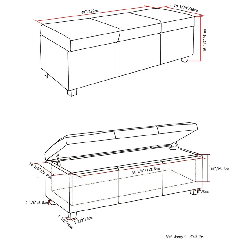 Simpli Home Avalon Storage Bench in Slate Gray