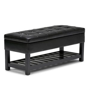 Simpli Home Cosmopolitan 44&quot Transitional Ottoman Bench in Black Faux Leather