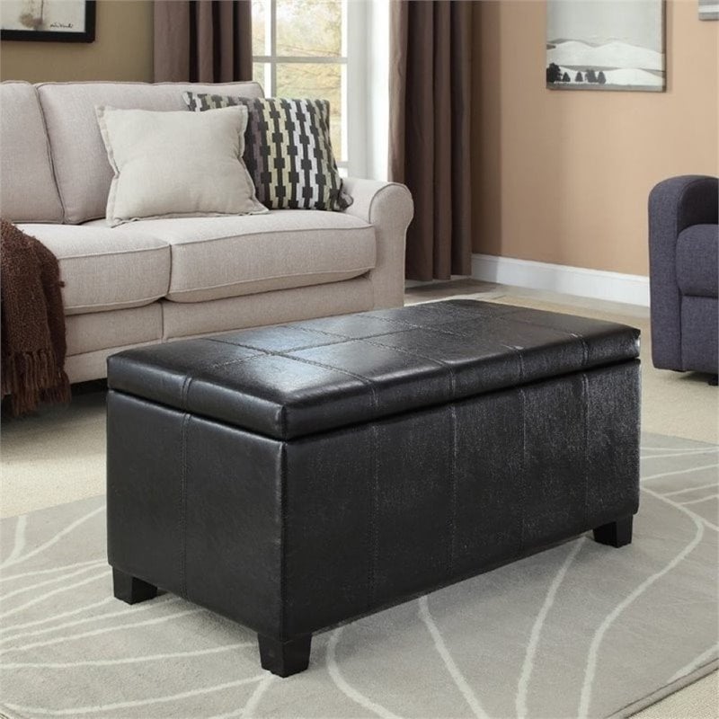 Simpli Home Dover Faux Leather Storage Bench in Black