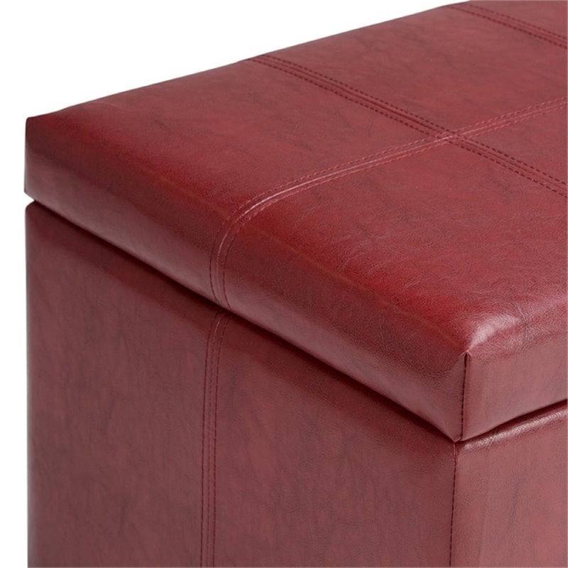 Simpli Home Dover Faux Leather Storage Bench in Radicchio Red