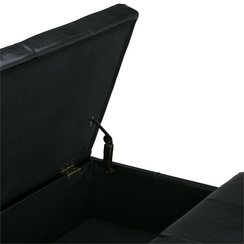 Simpli Home Dover Faux Leather Coffee Table Storage Ottoman in Black