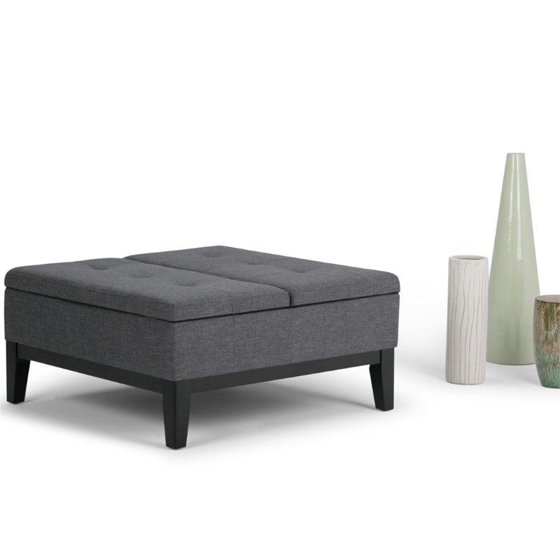 Simpli Home Dover Coffee Table Storage Ottoman in Slate Gray