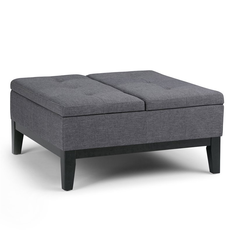 Simpli Home Dover Coffee Table Storage Ottoman in Slate Gray